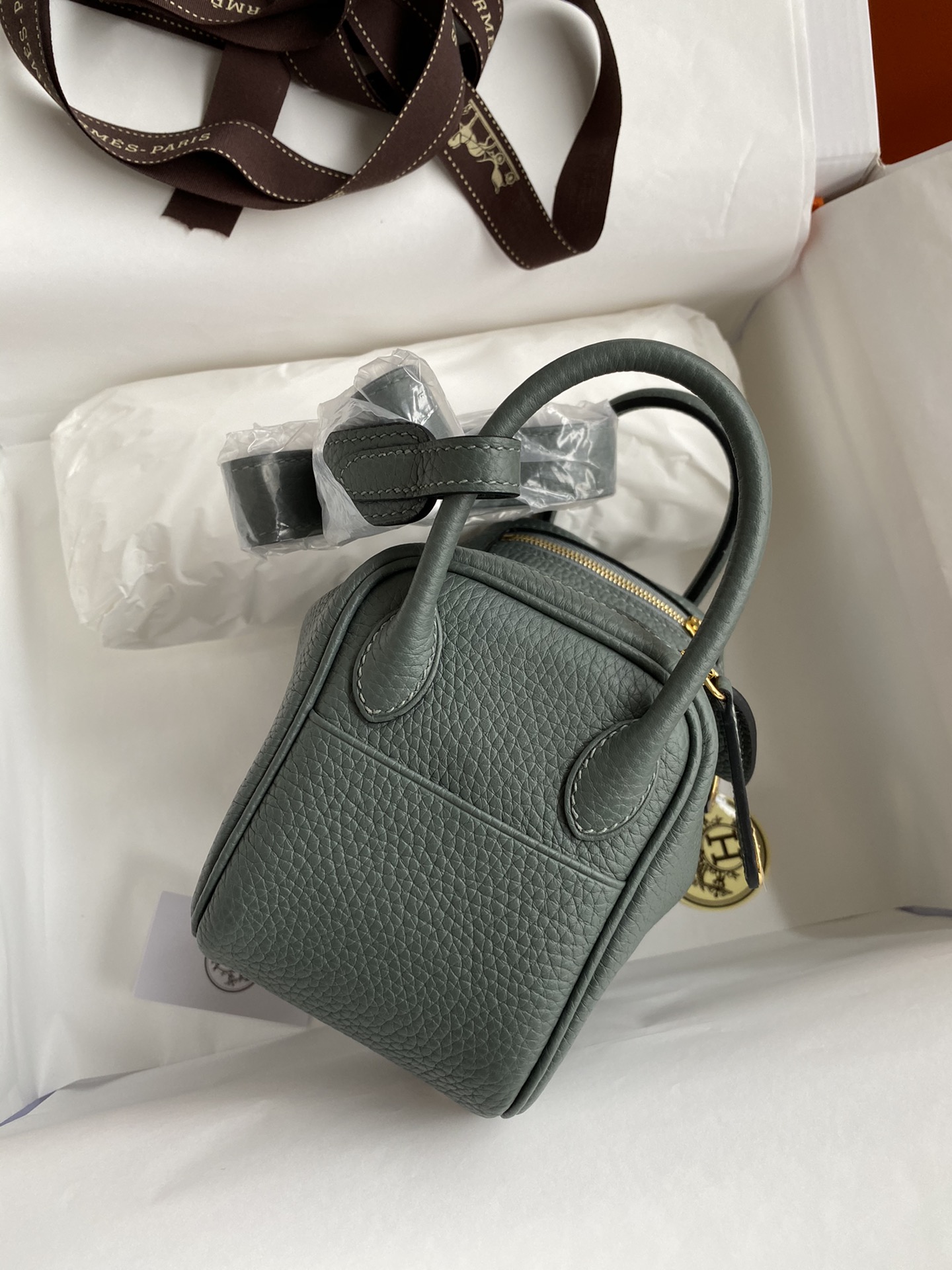 Hermes Mini Lindy 19cm Handbag Shoulder Bag In Dark Green Clemence Leather